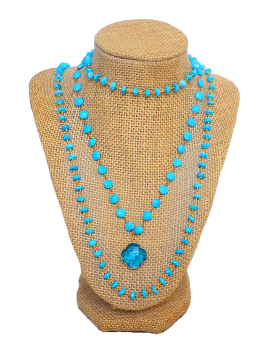 Featured in Fashion Republic Magazine-The Hamptons Turquoise & Blue Topaz Beaded Necklace- Set of 2