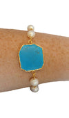 Turquoise Octagon & Cultured Pearl Gemstone Bracelet