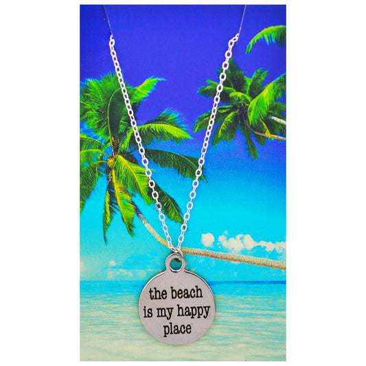 The Beach is My Happy Place Quote Necklace