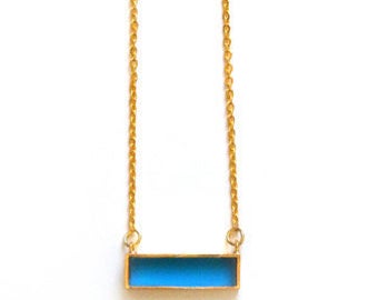 Luxury Blue Topaz Bar Necklace