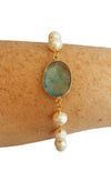 Oval Blue Topaz & Cultured Pearl Double Gemstone Bracelet