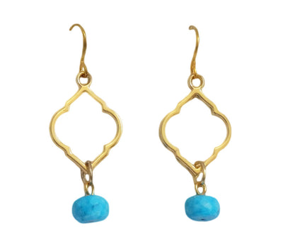 Gold Quartefoil Turquoise Earrings