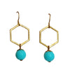 Sky Blue Hexagon Gold Earrings