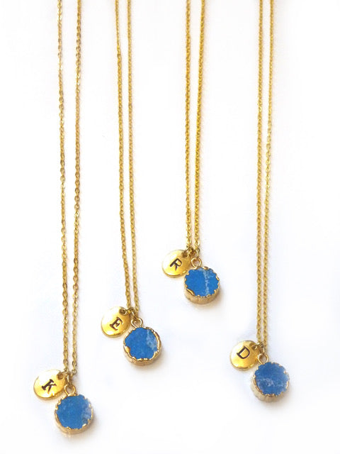 Turquoise Tiny Circle Handstamped Necklace