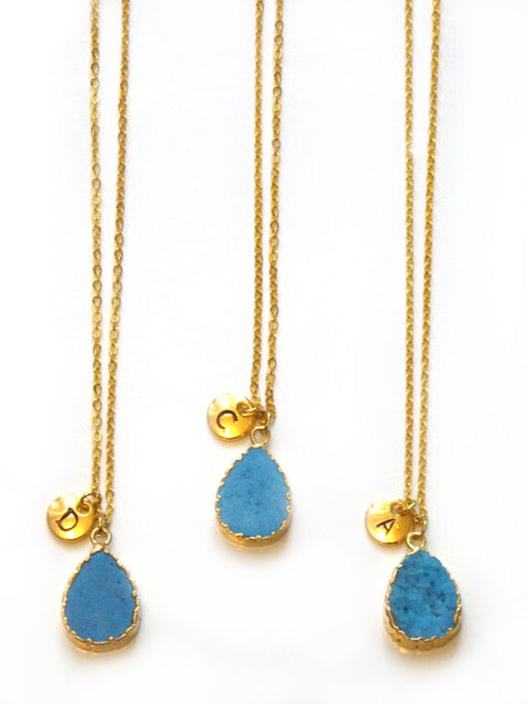 Turquoise Teardrop Handstamped Necklace