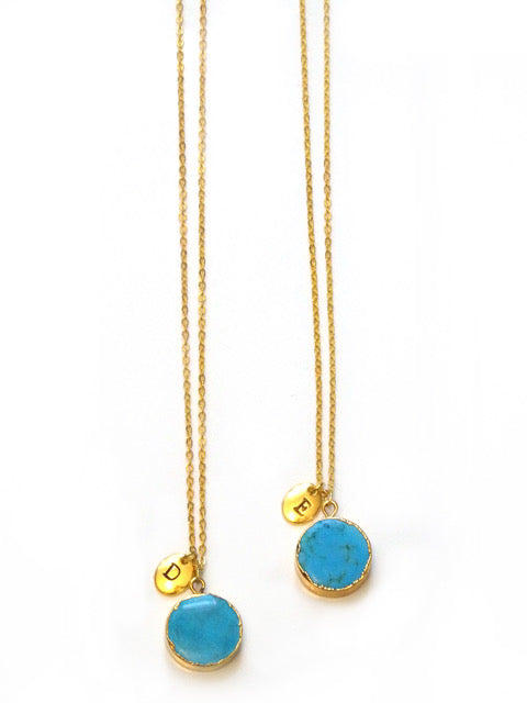 Turquoise Ornate Circle Handstamped Necklace