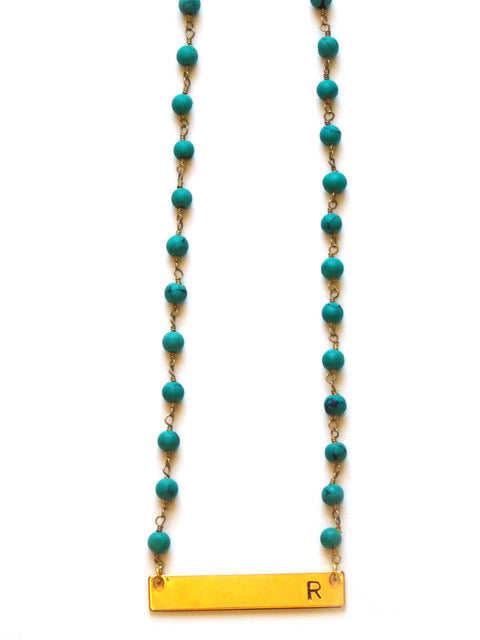 Personalized Turquoise Beaded Bar Necklace