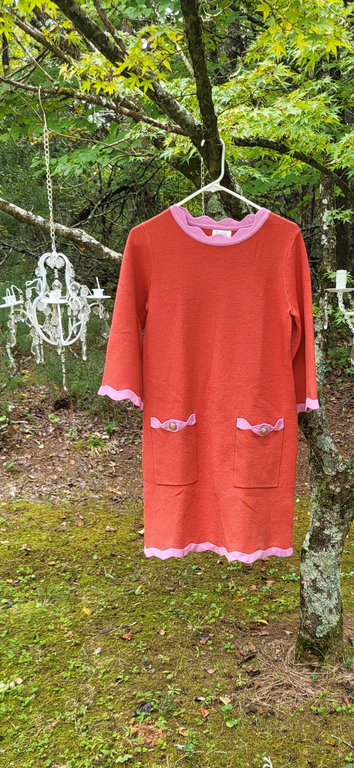 Pink & Red Socialite Scalloped Dress-1 Left Small
