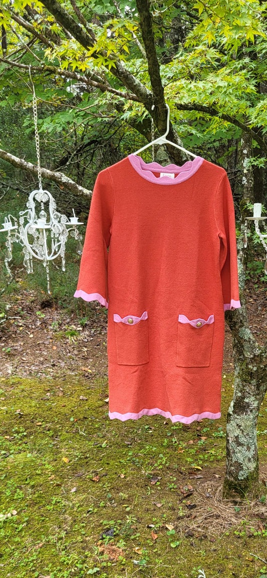 Pink & Red Socialite Scalloped Dress-1 Left