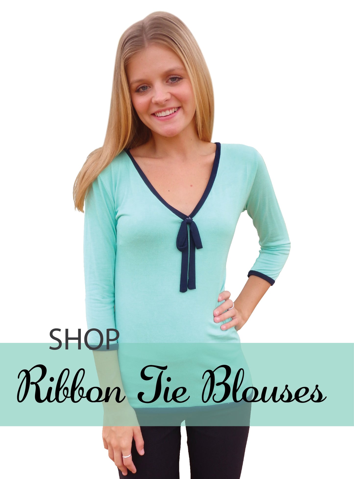 Bahamas Light Blue & Navy Ribbon Blouse