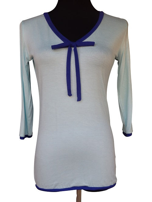 Bahamas Light Blue & Navy Ribbon Blouse