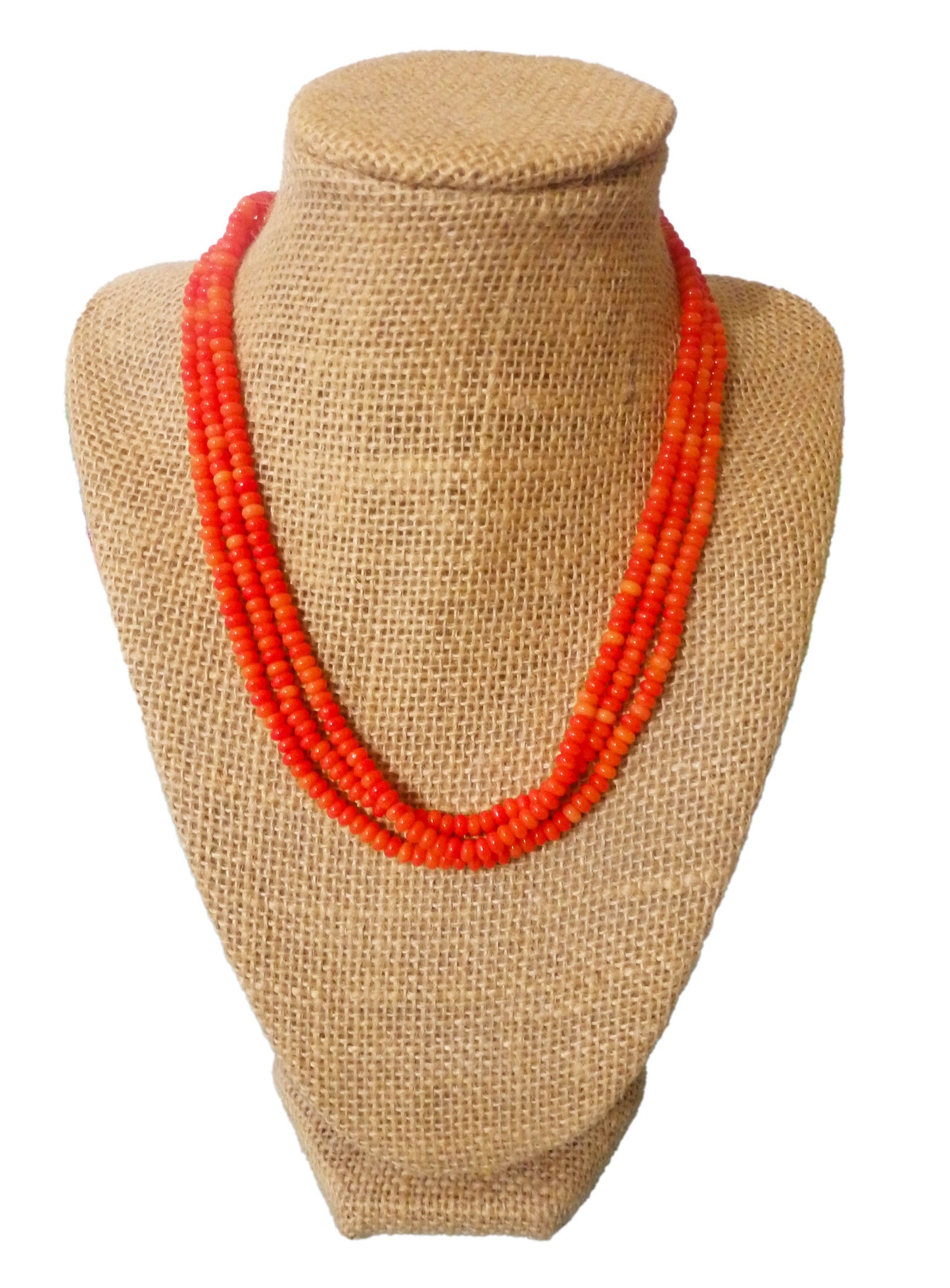 Bermuda Shaded Orange Coral Beaded Necklace-Set of 3