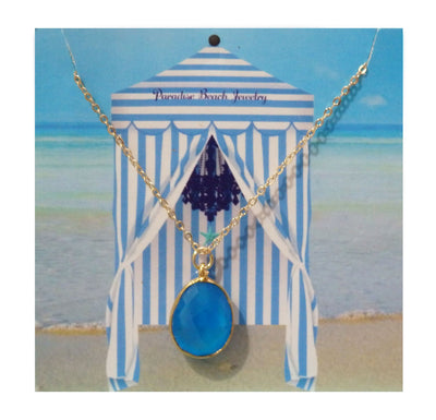 Bright Sky Blue Chalcedony Gemstone Necklace