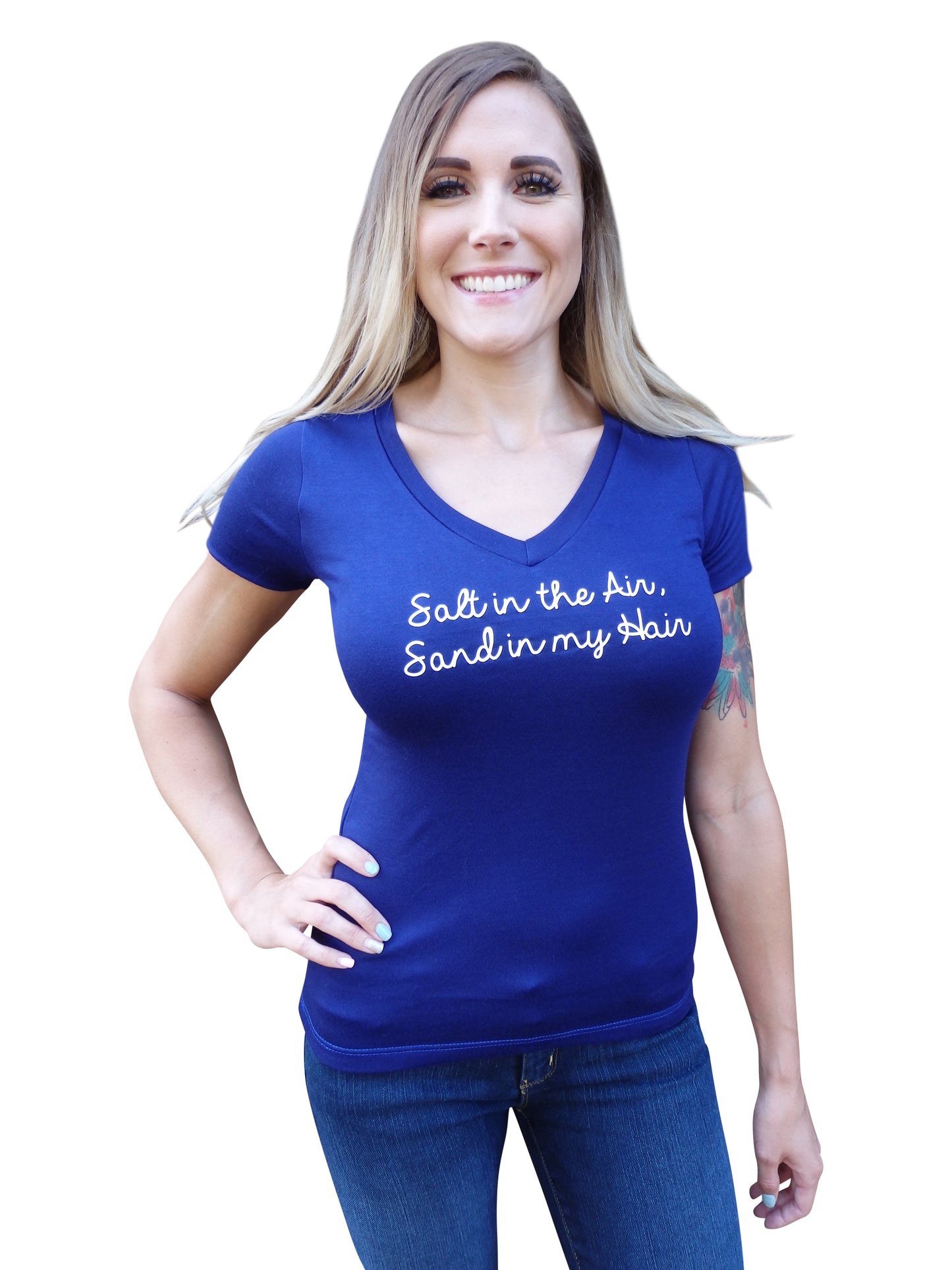 Salt in the Air Quote Navy V Neck Top