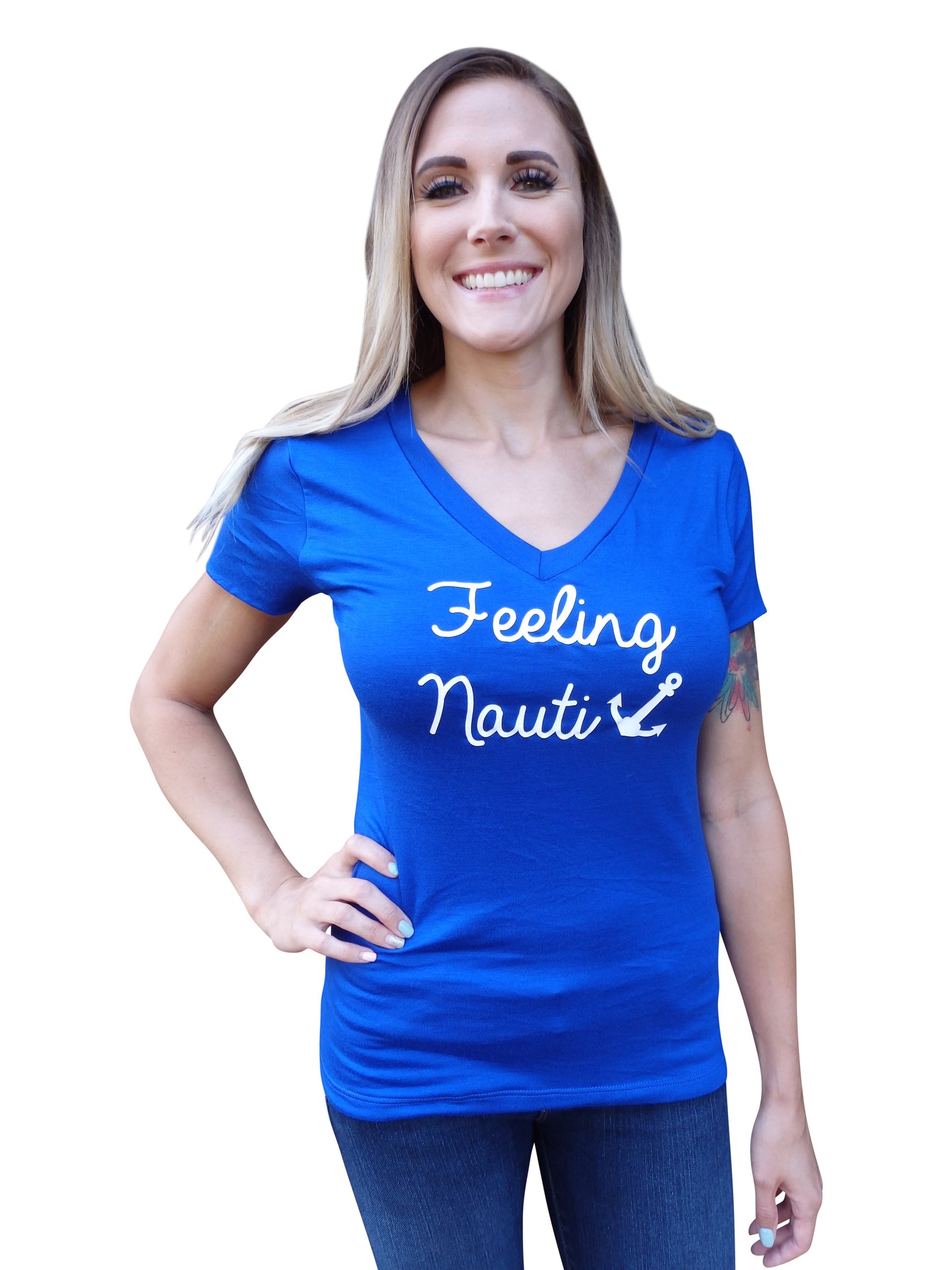 Feeling Nauti Quote Royal Blue V Neck Top