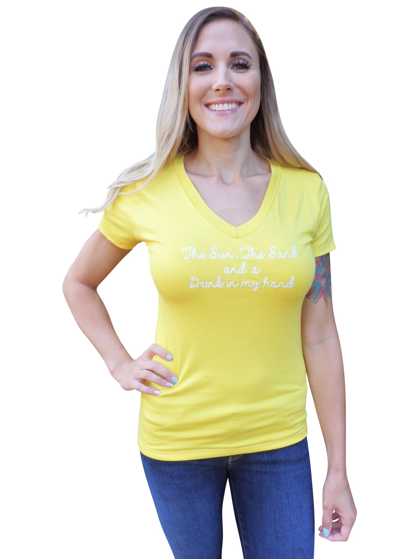 The Sun,The Sand Quote Yellow V Neck Top
