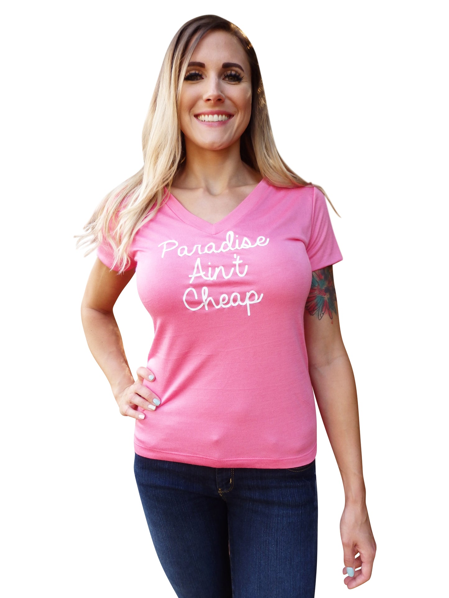 Paradise Quote Pink V Neck Top
