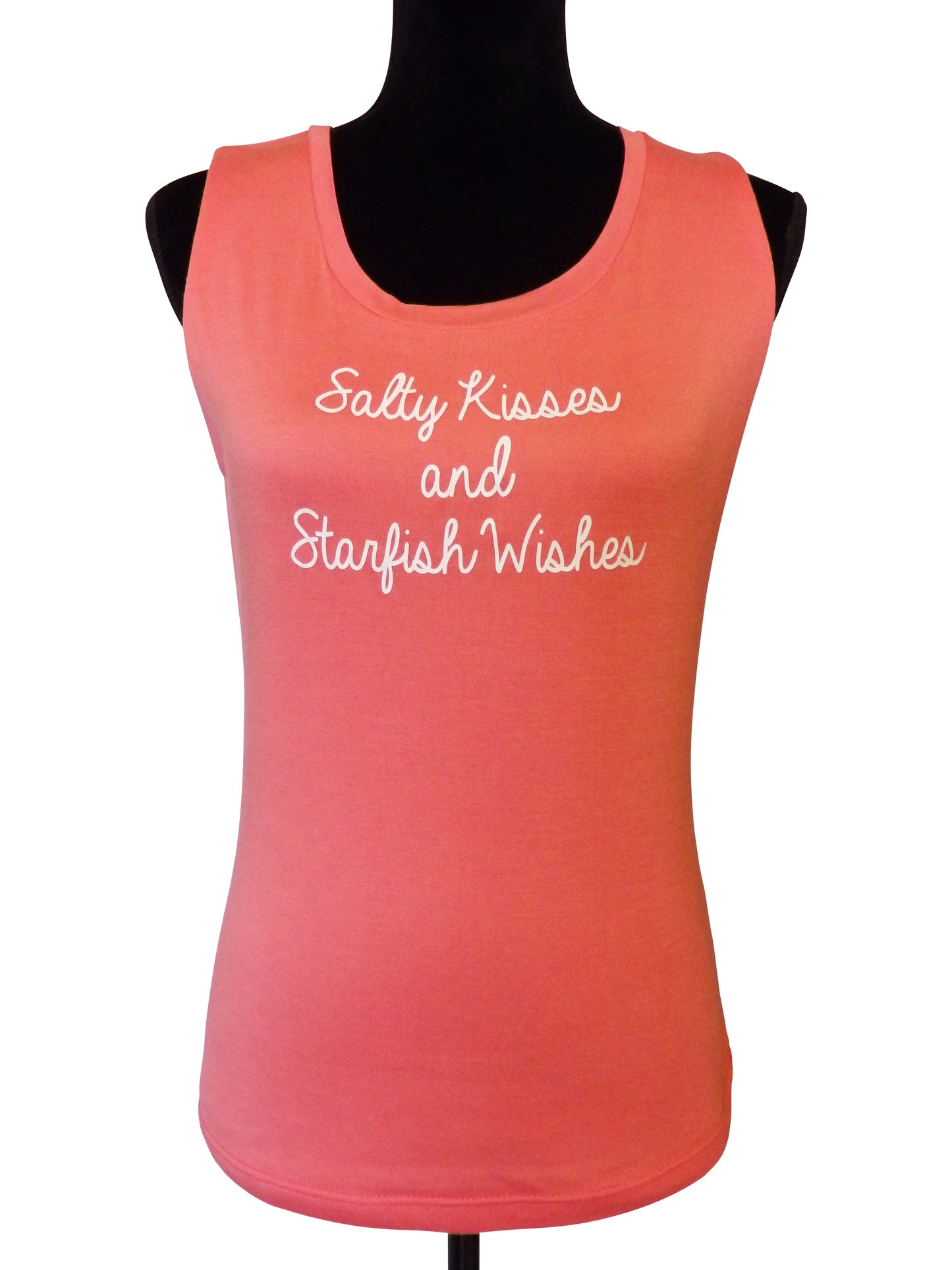 Salty Kisses Quote Coral Tank Top