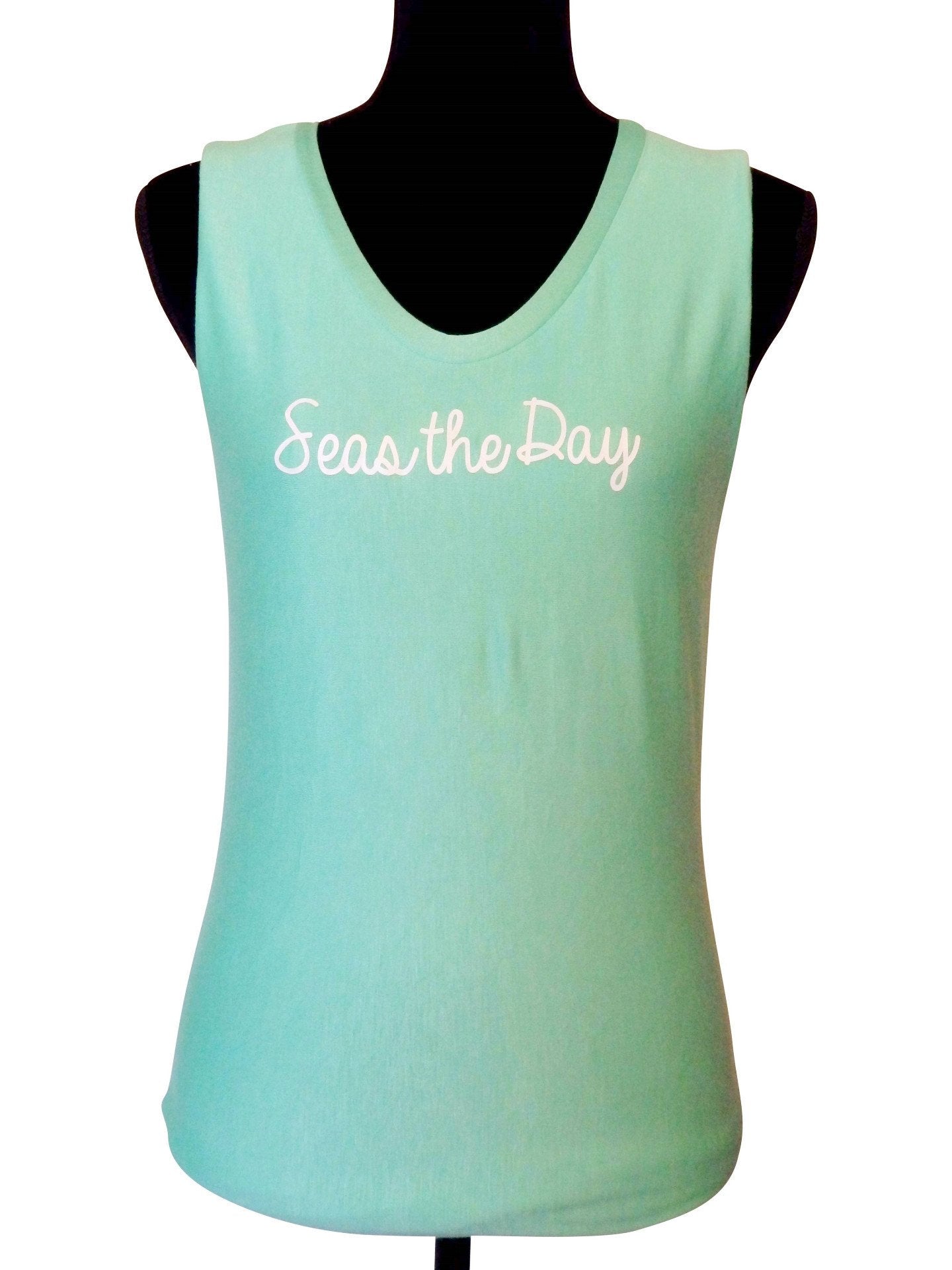 Seas the Day Quote Mint Tank Top
