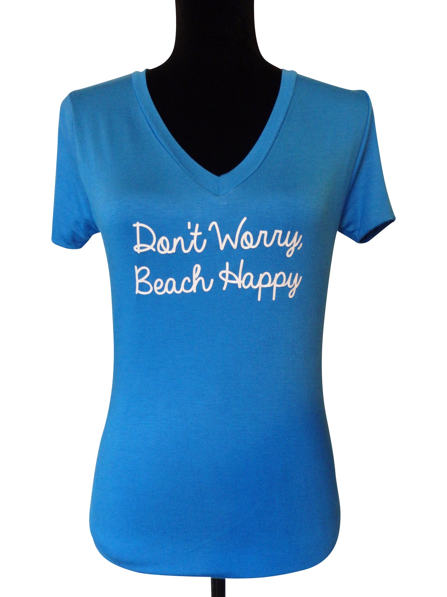 Don't Worry Quote Ocean Blue V Neck Top