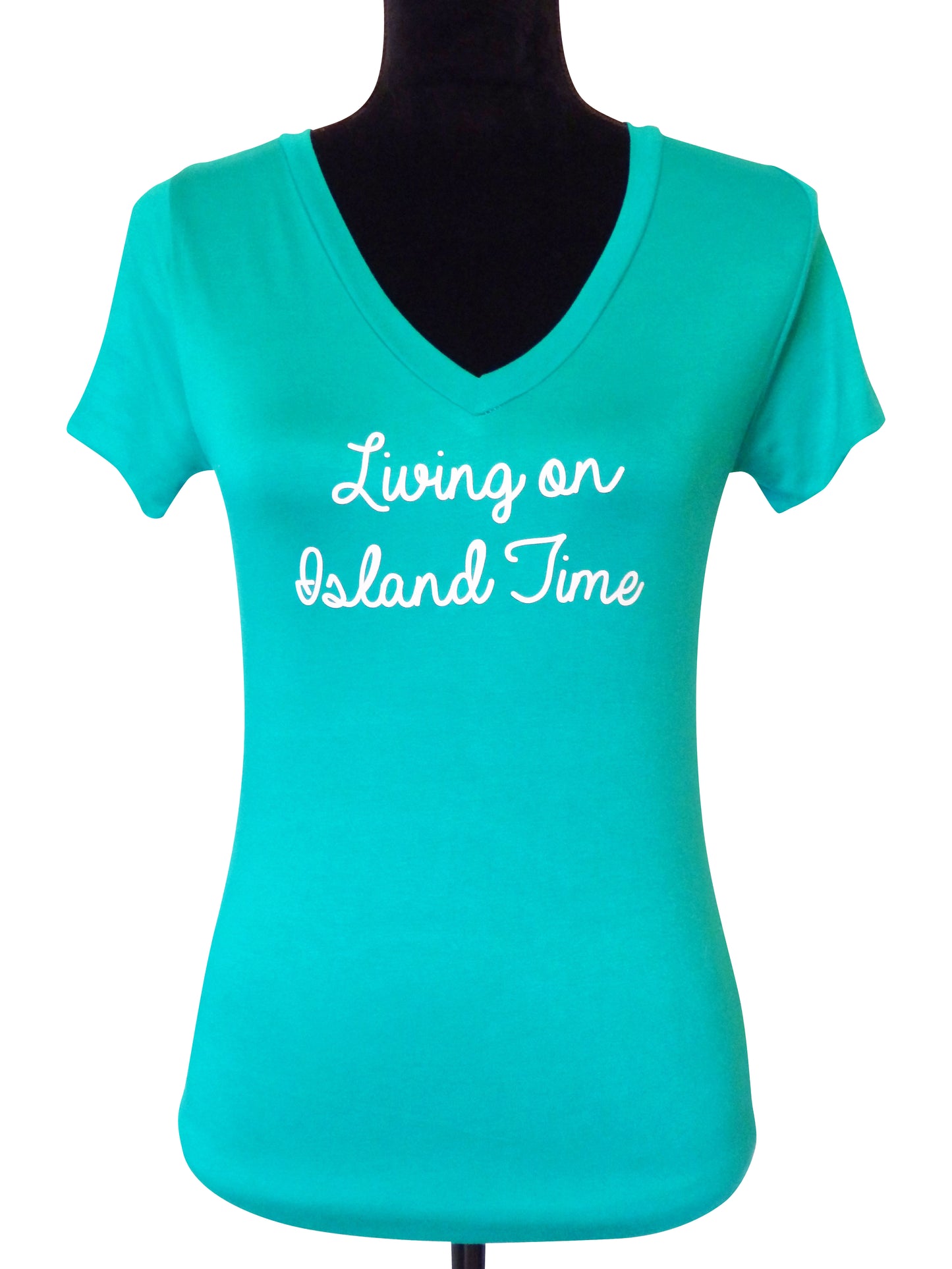 Living on Island Time Quote Kelly Green V Neck Top