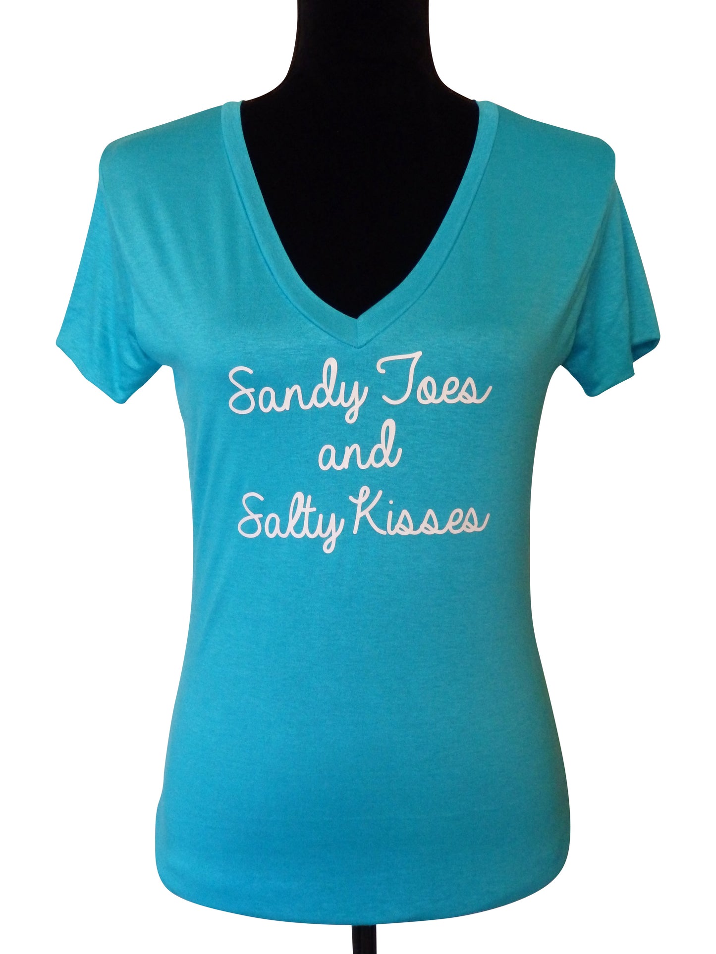 Sandy Toes Quote Turquoise V Neck Top