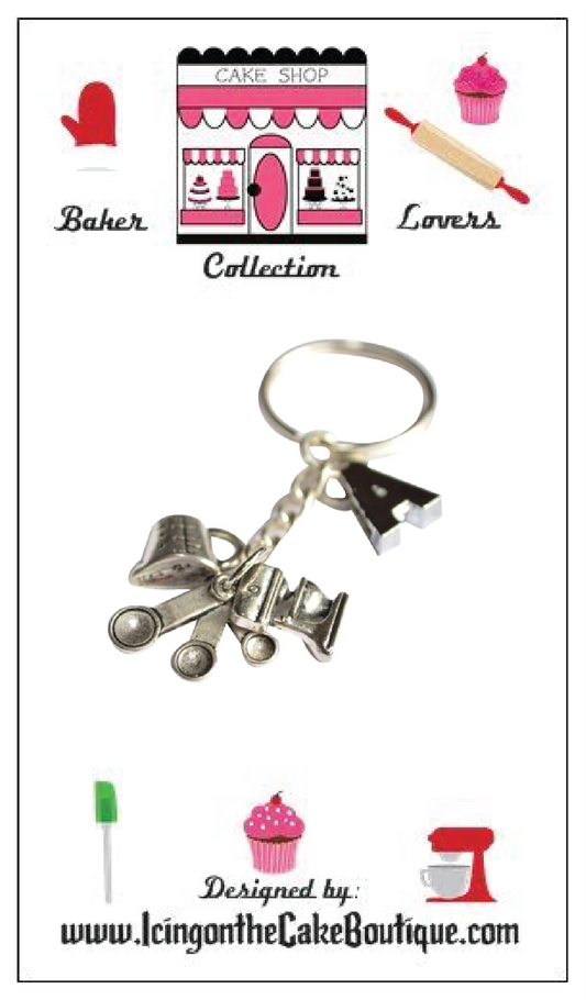 Monogram Baker Lovers Dream Key Chain-Mixer,Measuring Spoons,,Measuring Cup
