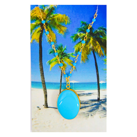Turquoise Oval Beaded Locket Necklace