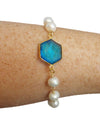 Hexagon Blue Topaz & Cultured Pearl Single Gemstone Bracelet