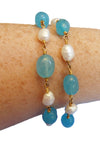 Sky Blue & Pearl Double Gemstone Bracelet