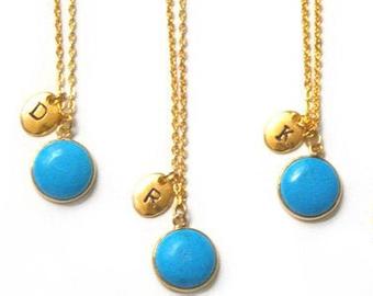 Turquoise Circle Handstamped Necklace