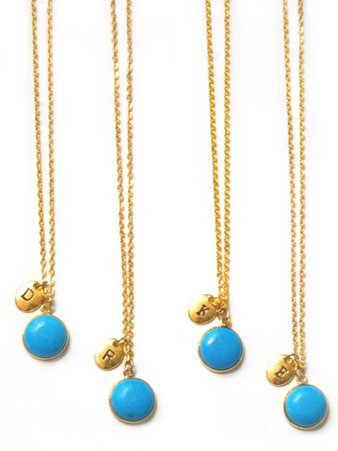 Turquoise Circle Handstamped Necklace