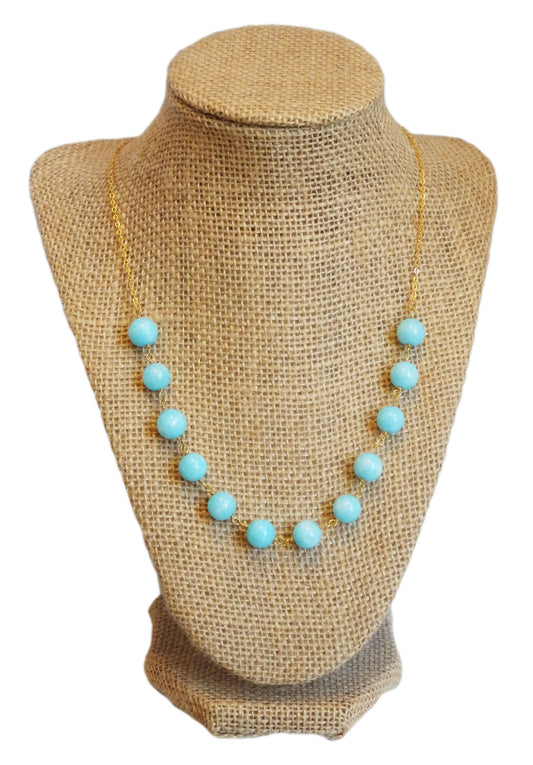 Palm Beach Sky Blue & Gold Beaded Necklace