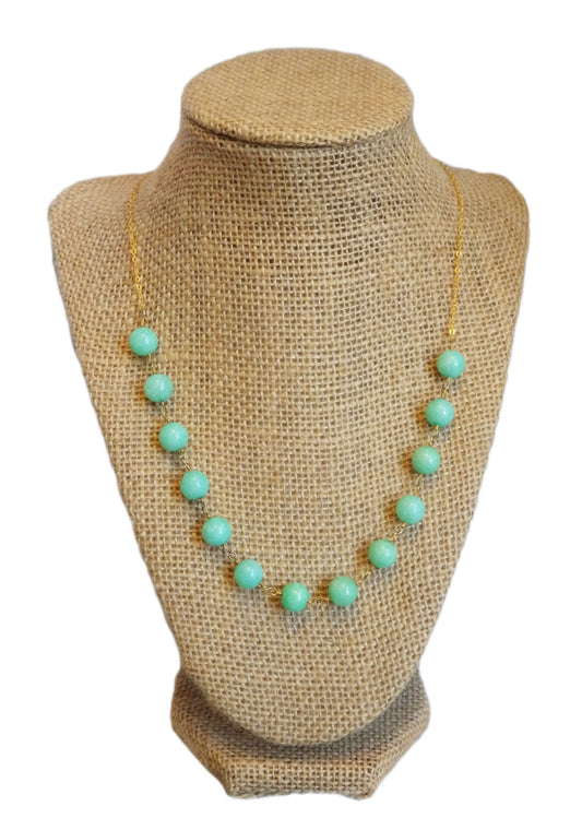 Palm Beach Seafoam & Gold Beaded Necklace