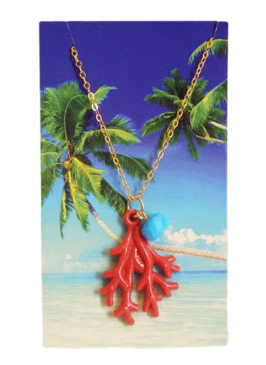 Coral Reef & Turquoise Pendant Necklace
