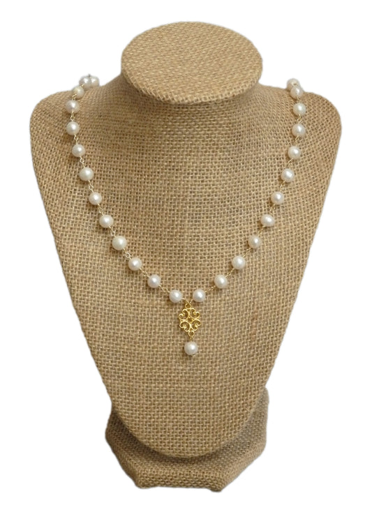 Cultured Pearl Gold Drop Necklace