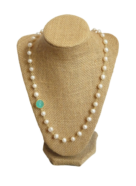 Paradise Pearls Aqua Chalcedony & Cultured Pearl Gemstone Necklace
